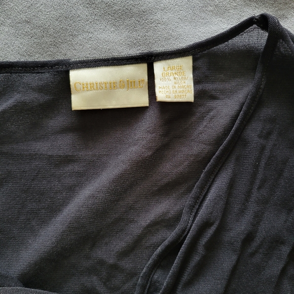 sheer v neck long sleeve black button up down shirt - Picture 4 of 7